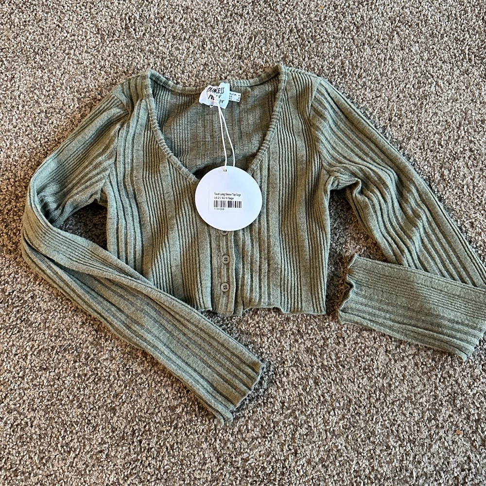 Green Ribbed Button-Up Cardigan